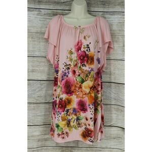Yee Womens Size Small Tunic Floral Short Sleeve Blouse Top Shirt Light Pink
